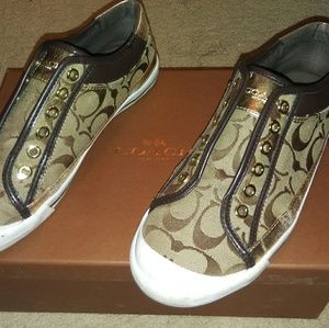 COACH felix tan and gold sneakers